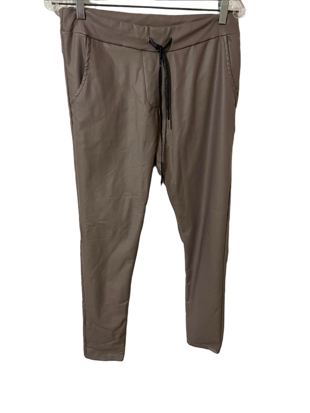Made in Italy Faux Leather Taupe Drawstring Jogger Pants Size Medium